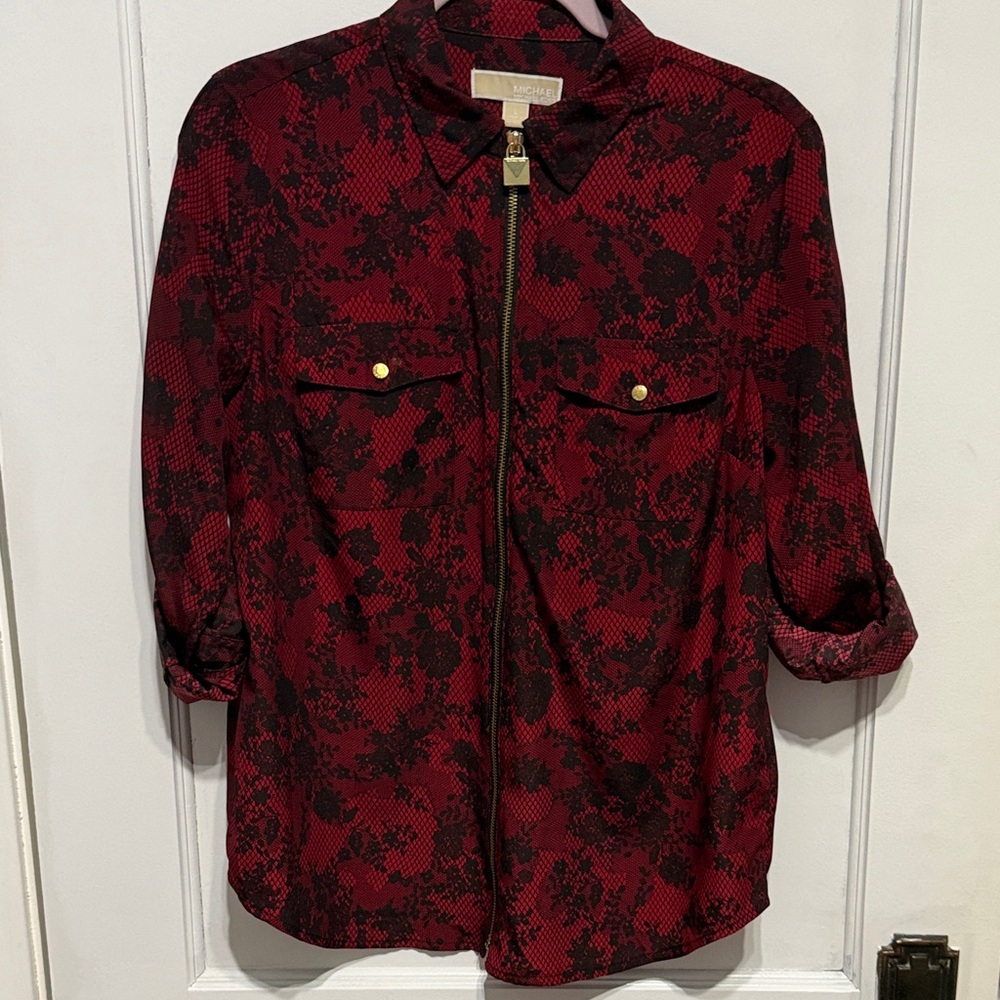 Michael Kors Red and Black Patterned Blouse